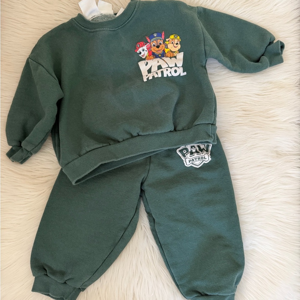 Zara Paw Patrol Kids Green Sweatpants & Sweatshirt Set